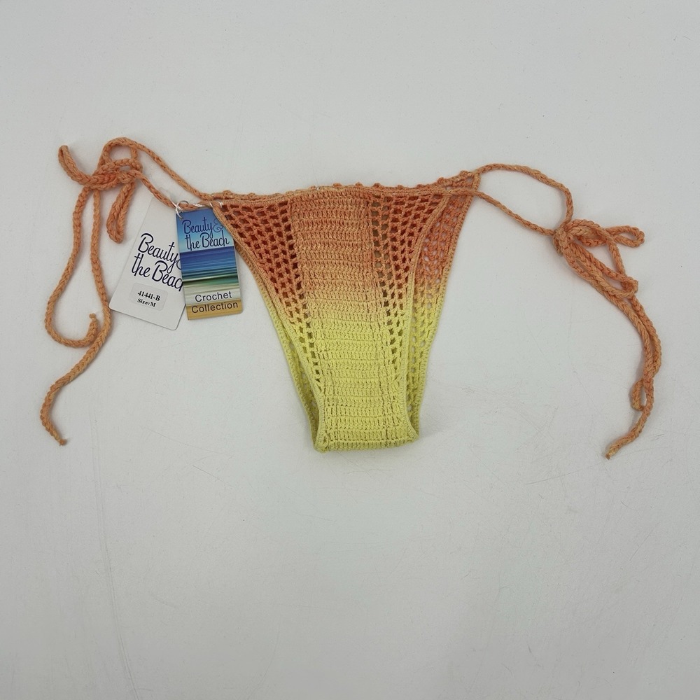 Beauty‎ & The Beach Womens Crochet Bikini Bottom Size M Side Ties Resort Swim